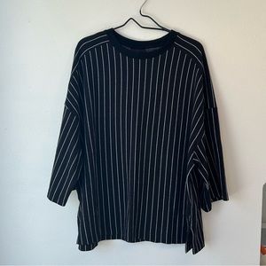 H&M Black Pinstripe Drop Shoulder Tee XL